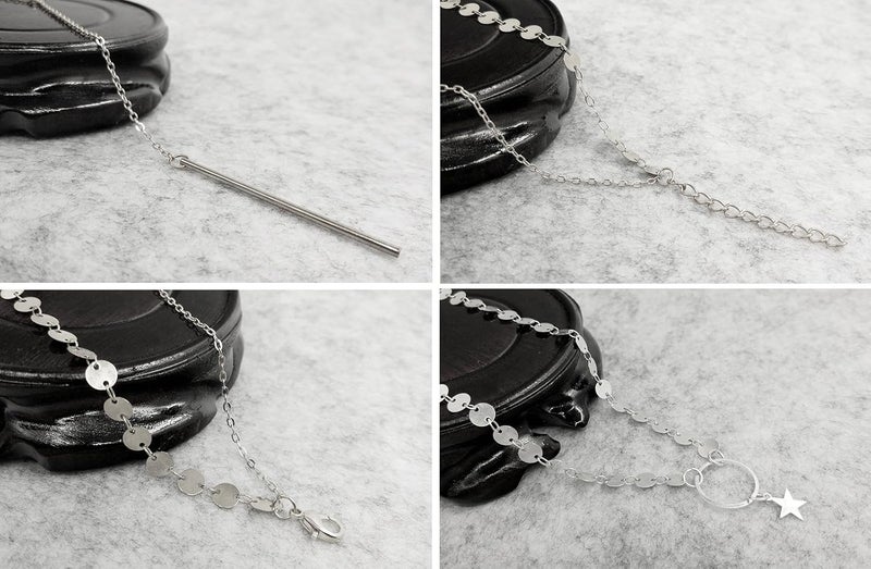Suyi Stylish Layered Sequins Choker Necklace with Thin Long Chian Pendant for Women Lady - Image 4